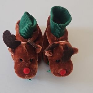 Brown Reindeer Kids Slippers